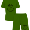 black on olive green shorts