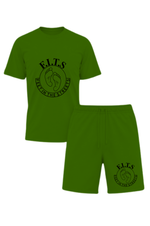 black on olive green shorts