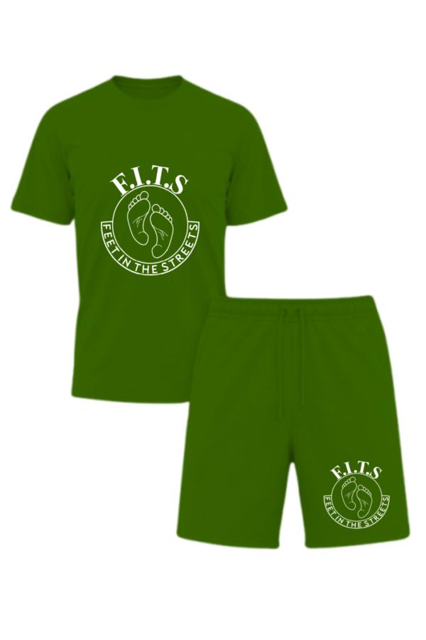 white on olive green shorts